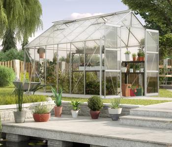 Vitavia Gewächshaus Phönix 9900 ESG/NSG, inkl. Fundament, ca. B257/H254/T386 cm, Silber - Aluminium / Sicherheitsglas