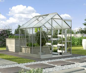 Vitavia Gewächshaus Pontos 3800 ESG/NSG, inkl. Fundament, ca. B195/H207/T199 cm, Silber - Aluminium, Stahl, Sicherheitsglas
