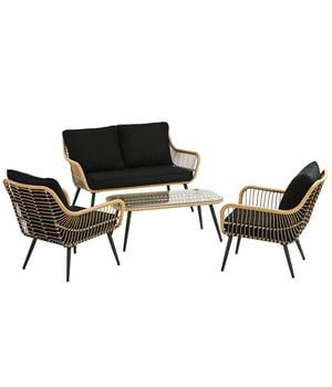 Dehner Lounge Venezia, 4-teilig, Braun, Schwarz - Aluminium, Polyester, Polyrattan
