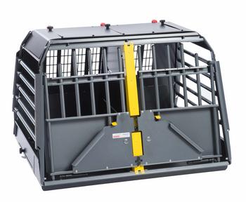 kleinmetall Hundetransportbox VarioCage Doppelbox XXL, ca. B106/H71,5/T81-103 cm, Dunkelgrau / Gelb - Stahl