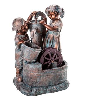 Dehner Polyresin-Gartenbrunnen Lea und Leon, ca. B45/H68,5/T35 cm, Kupfer, Türkis - Polyresin