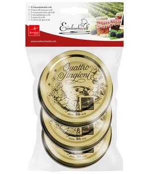 3 x Einkochwelt Quattro Stagioni Schraubdeckel für Einkochgläser, Ø86 mm, 3er-Set, Gold - Aluminium - Mindestbestellmenge: 3 Stk.
