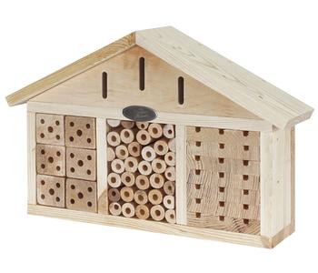Dehner Natura Premium Insektenhotel Quinta, ca. B39/H26/T13 cm, Hellbraun / Braun Silber - Kiefernholz Metall
