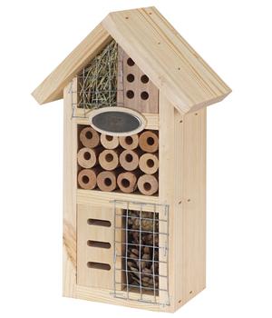 Dehner Natura Premium Insektenhotel Regina, ca. B16/H27/T9 cm, Hellbraun / Braun Silber - Kiefernholz Naturmaterial Metall