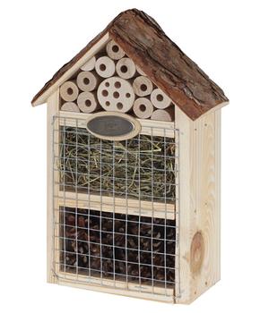 Dehner Natura Premium Insektenhotel Flavia, ca. B19/H28/T13 cm, Hellbraun / Braun Silber - Kiefernholz Naturmaterial Metall