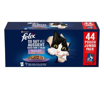 PURINA felix® Nassfutter für Katzen So gut wie es aussieht Gemischte Vielfalt in Gelee Adult, 44 x 85 g