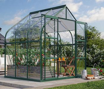 Vitavia Gewächshaus Saturn 5000 ESG, inkl. Stahlfundamentrahmen, ca. B264/H255/T195 cm, Dunkelgrün - Aluminium / Sicherheitsglas