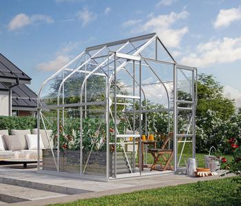 Vitavia Gewächshaus Saturn 5000 ESG, inkl. Stahlfundamentrahmen, ca. B264/H255/T195 cm, Silber - Aluminium, Sicherheitsglas