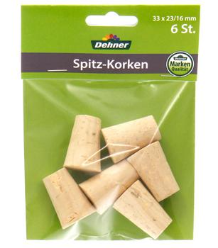 Dehner Spitzkorken Ø16/23/H33 mm, 6er-Set, Hellbraun - Naturmaterial