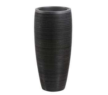 Dehner Polystone-Pflanzvase Singapur in Riffeloptik, rund, anthrazit, Dunkelgrau - Polystone
