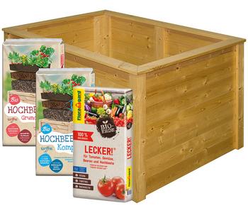 Floragard Hochbeet-Set inkl. 540 l Bio-Füllung, ca. B120/H80/T80 cm, Natur - Fichtenholz