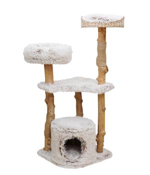 Dehner Lieblinge Kratzbaum Woody, beige/weiß, ca. B49/H124/T49 cm, Beige / Weiß Hellbraun - Plüsch Spanplatte Jute Holz