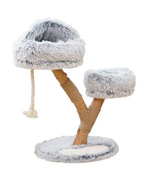 Dehner Lieblinge Kratzbaum Berlioz, hellgrau, ca. B49/H83/T49 cm, Hellgrau, Hellbraun - Plüsch, Spanplatte, Jute, Holz