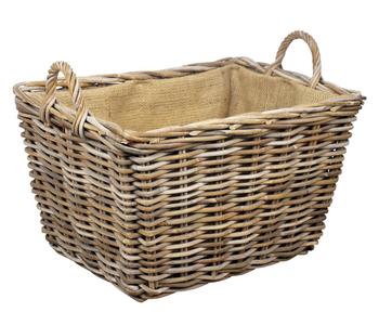 Van der Leeden Rattan-Holzkorb, rechteckig, grau, ca. B60/H37/T47 cm
