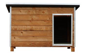 Dehner Lieblinge Hundehütte Rocky, ca. B119/H85/T85 cm, Braun / Silber - Fichtenholz Bitumen Metall