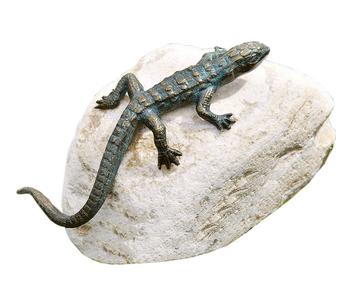 Rottenecker Bronzefigur Eidechse auf Flusskiesel
