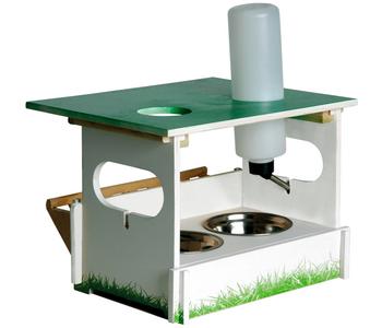 dobar petlife Futterbar-Set Hopsi, ca. B31/H21,5/T25 cm, Weiß / Grün Natur - Holz Edelstahl Kunststoff