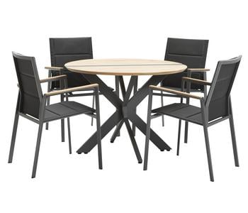 Dehner Gartenmöbelset Montevideo, 5-teilig, Schwarz / Dunkelgrau Natur - Aluminium Teakholz Textilene