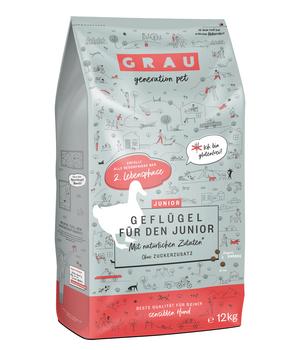 GRAU Trockenfutter für Hunde Junior, Geflügel, 12 kg
