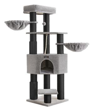 Feandrea Kratzbaum mit selbstwärmenden Decken, grau/schwarz, ca. B50/H160/T50 cm