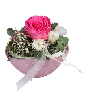 Dehner Keramik-Jardiniere mit Longlife-Rose, rosa, ca. B17/H12/T8 cm - Keramik, Naturmaterial