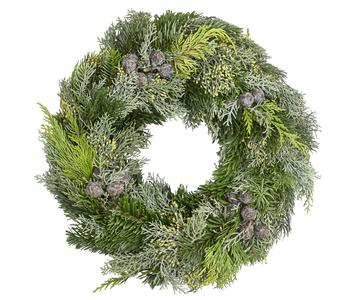 Dehner Premium Adventskranz aus Koniferen-Mix, einseitig gebunden, ca. Ø30 cm