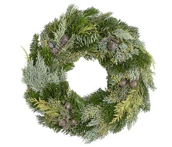 Dehner Premium Adventskranz aus Koniferen-Mix, einseitig gebunden, ca. Ø35 cm