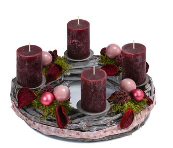 Adventskranz, bordeaux, ca. Ø40/H20 cm