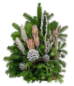 Grabgesteck mit Wurzelholz, orange/weiß, ca. B55/H50/T45 cm