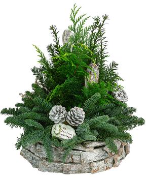 Grabgesteck in Rinden-Schale, weiß, ca. Ø40/H50 cm