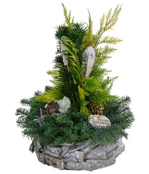 Grabgesteck in Rinden-Schale, weiß, ca. Ø30/H45 cm