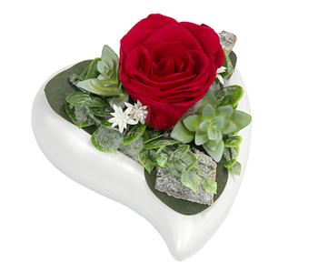 Dehner Keramik-Herz mit Longlife-Rose Cindy, rot, ca. B17/H10/T17 cm