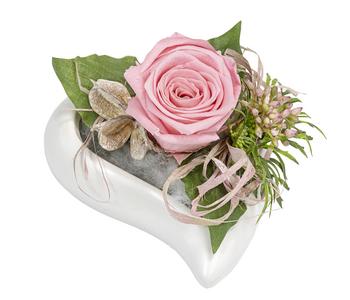 Dehner Keramik-Herz mit Longlife-Rose Carla, rosa, ca.B17/H10/T17 cm