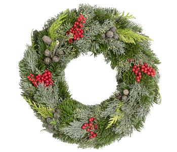 Dehner Premium Adventskranz aus Koniferen-Mix mit Ilex, einseitig gebunden, ca. Ø35 cm