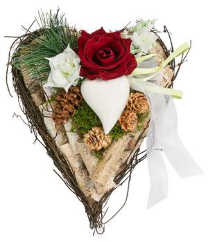 Grabgesteck Sören mit Keramikherz, herzförmig, ca. B20/H12/T24 cm