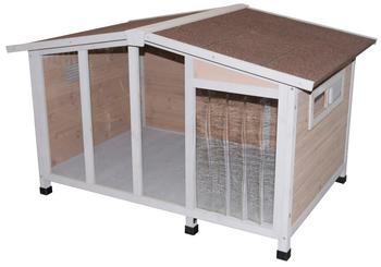 KERBL Hundehütte Overview, ca. B134/H82/T98 cm, Braun / Hellbraun Weiß Schwarz - Holz Plexiglas Kunststoff