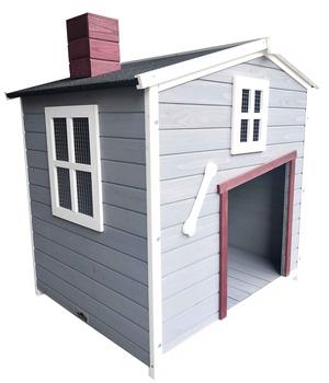 Dehner Lieblinge Hundehütte Hector, ca. B96,5/H103/T79 cm, Grau, Dunkelrot, Weiß - Bitumen, Tannenholz