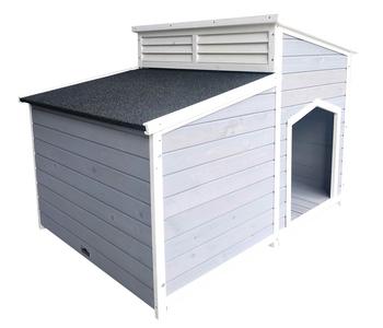 Dehner Lieblinge Hundehütte Balu, ca. B128/H91/T88,5 cm, Grau / Weiß Dunkelgrau - Bitumen Tannenholz