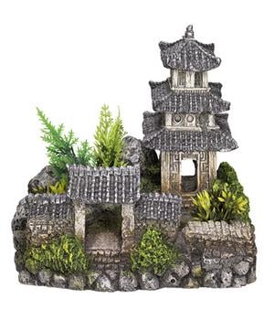Nobby Aquariumdeko Asiatischer Tempel mit Pflanzen, ca. B18,5/H17/T14,2 cm