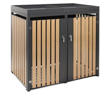 Westmann Mülltonnenbox 240 l, ca. B134/H125/T84 cm, Schwarz - Edelstahl / Stahl Holz
