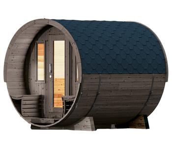 Wolff Finnhaus Saunafass 280 de luxe montiert, ca. B235/H242/T280 cm, Grau - Fichtenholz / Glas