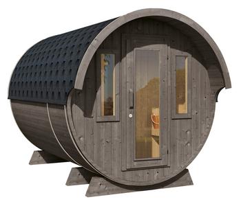 Wolff Finnhaus Saunafass 330 de luxe montiert, ca. B235/H242/T330 cm, Grau - Fichtenholz / Glas