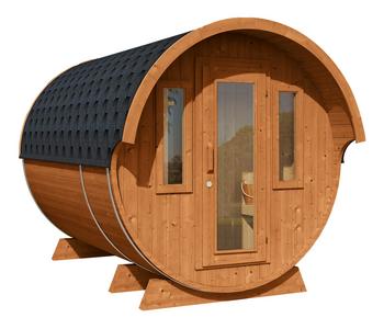Wolff Finnhaus Saunafass 330 de luxe montiert, ca. B235/H242/T330 cm, Braun - Fichtenholz / Glas