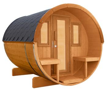 Wolff Finnhaus Saunafass Basic 250 montiert, ca. B205/H210/T250, Hellbraun - Fichtenholz / Glas
