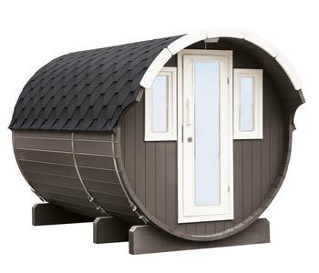 Wolff Finnhaus Saunafass Basic 330 montiert, ca. B205/H210/T330 cm, Grau - Fichtenholz / Glas