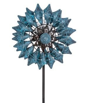Dehner Solar Windrad Mola, ca. B32/H122/T32 cm, Anthrazit / Blau - Metall Kunststoff Glas