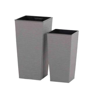 Siena Garden Kunststoff-Topf-Set ECO Nizza, konisch, grau, ca. B25/H46,5/T25 & B30/H57/T30 cm, 2-teilig