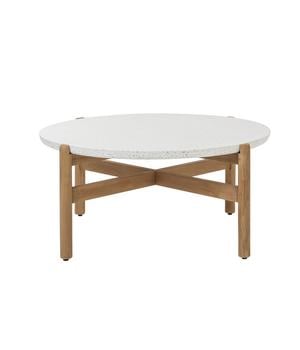 Dehner Tisch Portofino, ca. Ø80/H37,8 cm, Weiß / Hellbraun - Teakholz Terrazzo