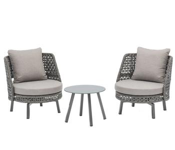 Dehner Balkonset Nizza, 3-teilig, Anthrazit / Grau - Aluminium Baumwolle Polyester