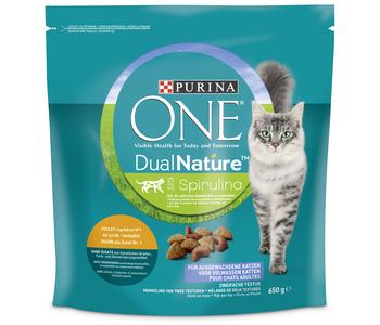 3 x PURINA ONE® Trockenfutter für Katzen DualNature, Adult, Spirulina & Huhn, 650 g - Mindestbestellmenge: 3 Stk.